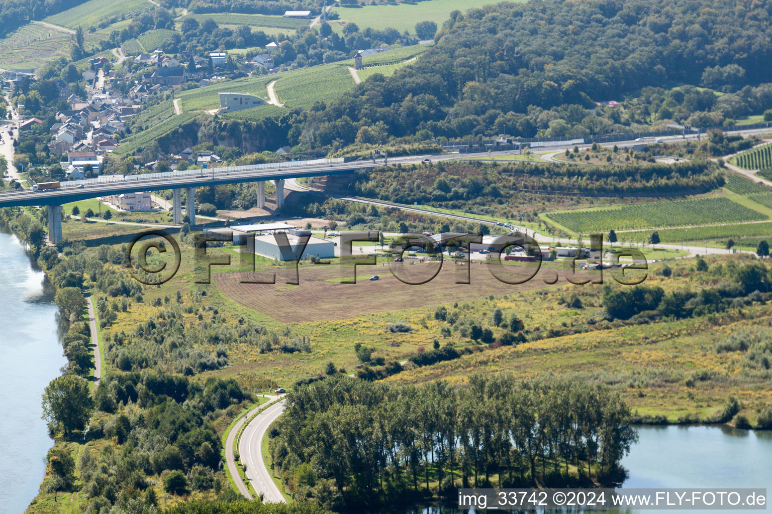 Aerial view of The gas station in Schengen in the state Remich, Luxembourg