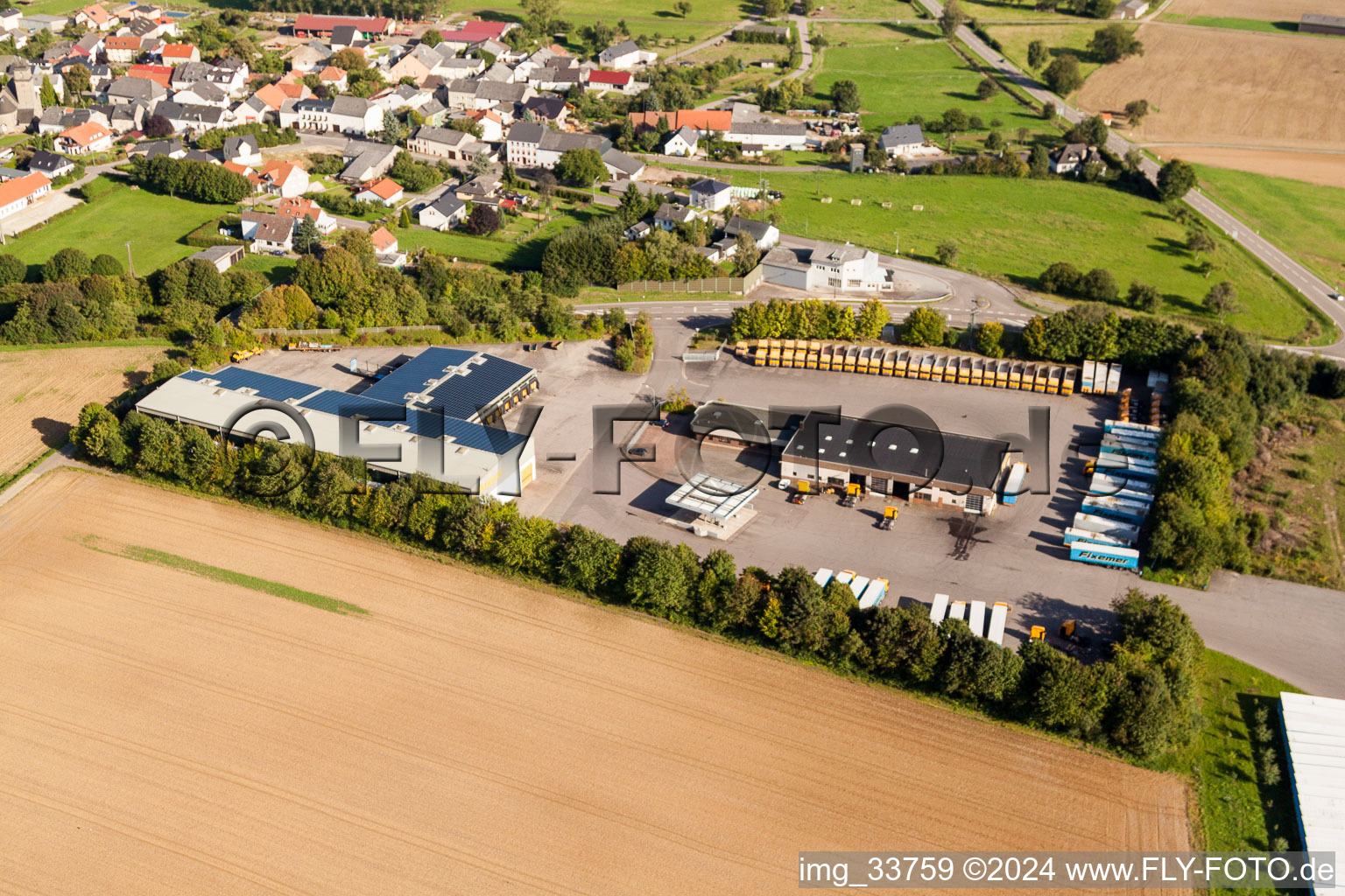 Aerial photograpy of Freight forwarding building a logistics and transport company Fixemer Logistics GmbH, International Transport & Logistics Services in Perl in the state Saarland, Germany