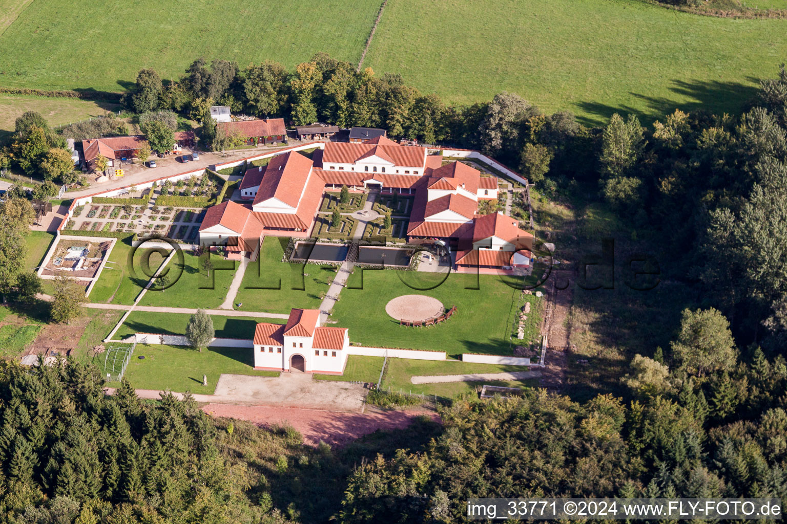 Exposure of archaeological excavation sites on the area of the Archaeological park Roman Villa Borg in Perl in the state Saarland, Germany