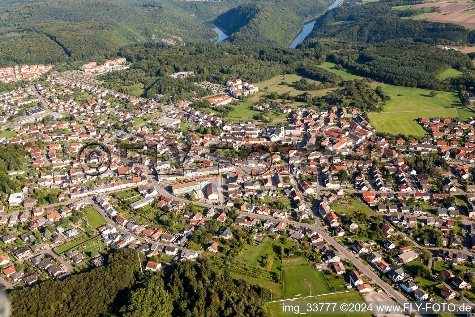 Town View of the streets and houses of the residential areas in Mettlach in the state Saarland, Germany