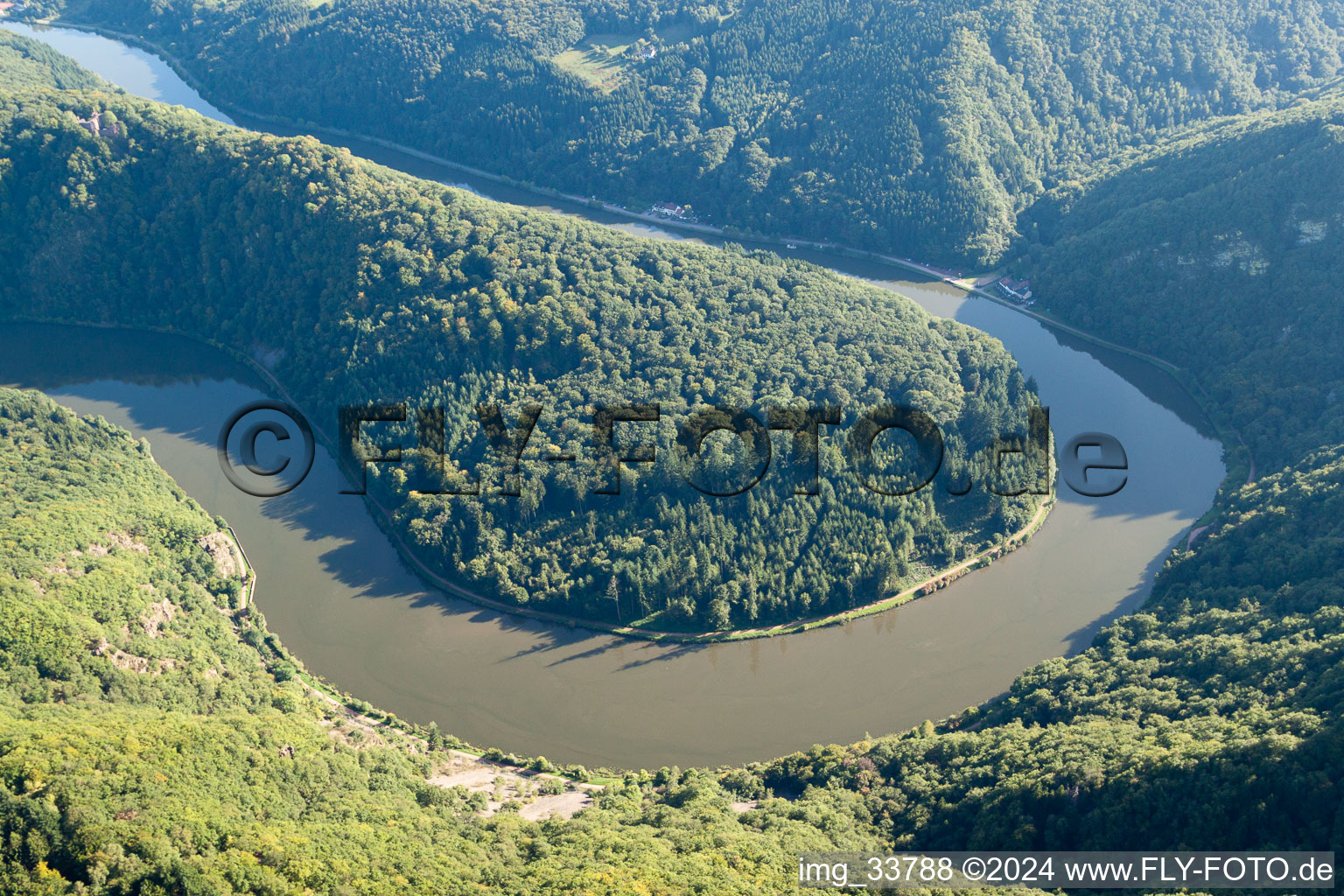 Aerial view of Saar loop near Mettlach-Dreisbach in Mettlach in the state Saarland, Germany