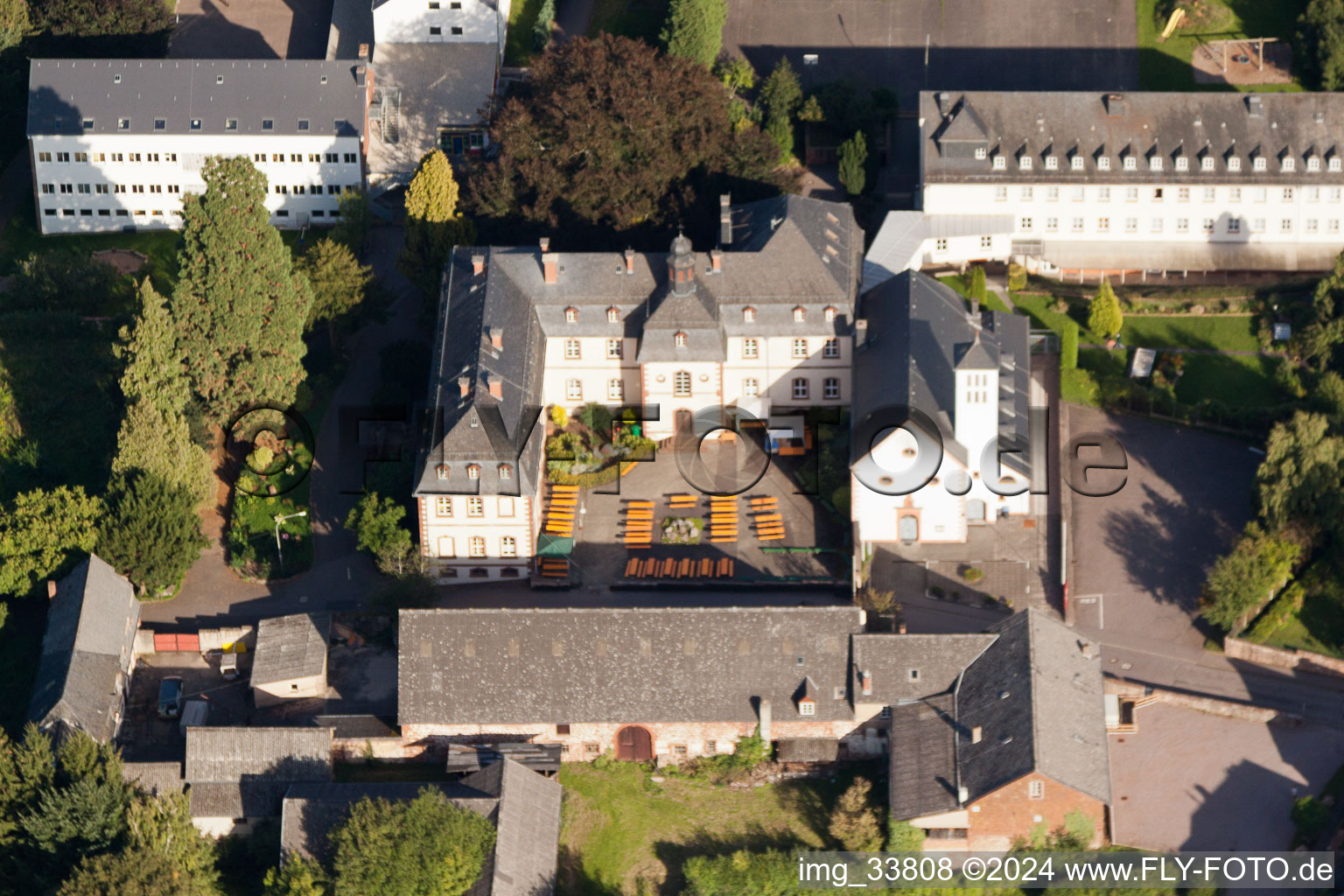 Aerial view of Propstey St. Josef - youth welfare facility in Taben-Rodt in the state Rhineland-Palatinate, Germany