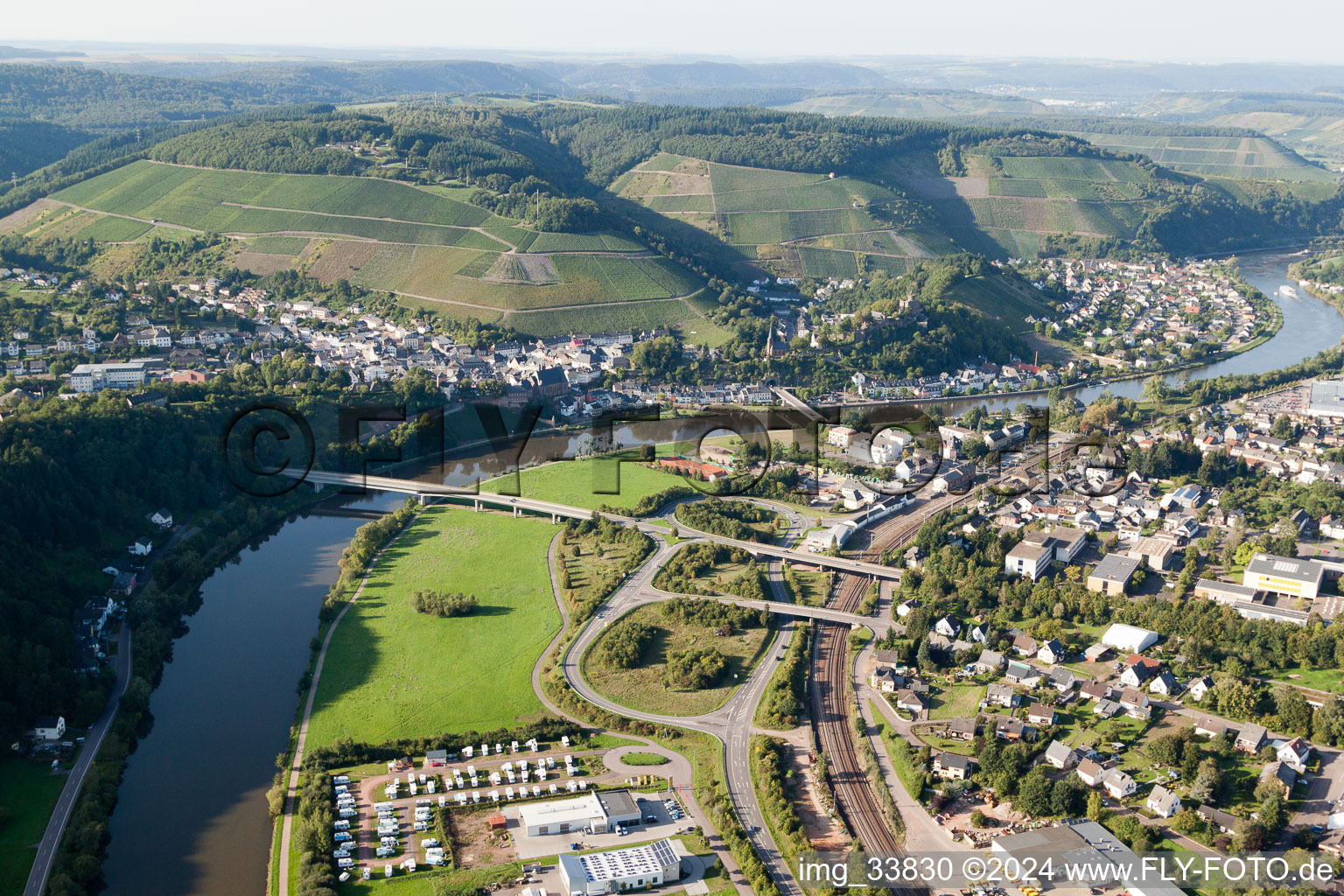 Village on the river bank areas of the Saar in Saarburg in the state Rhineland-Palatinate