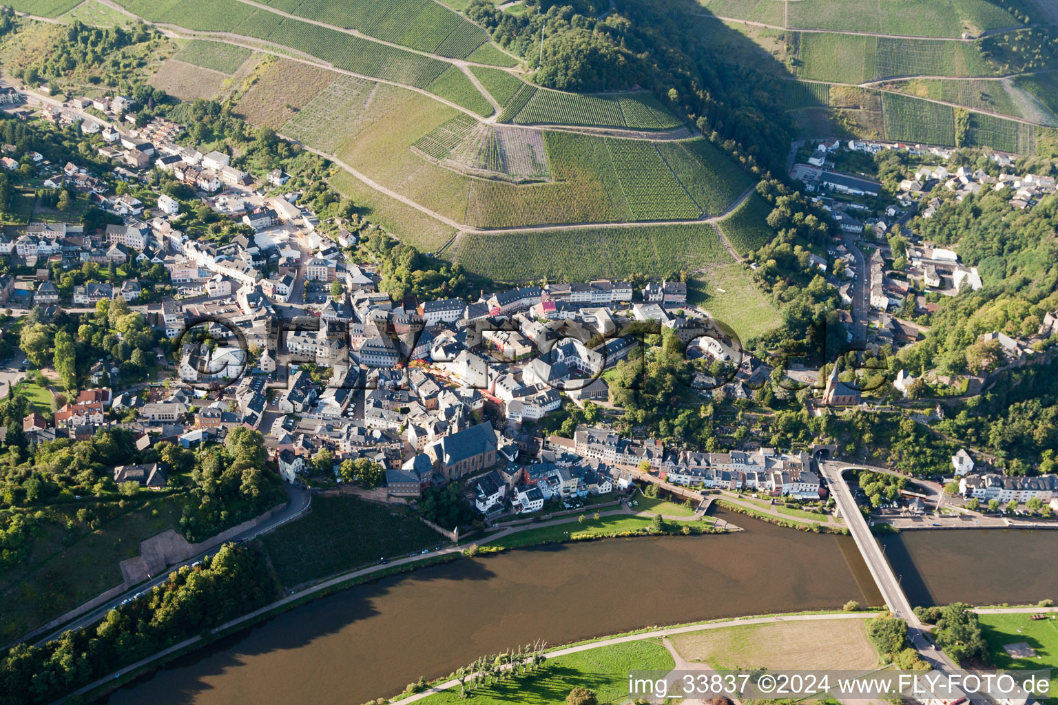 Saarburg in the state Rhineland-Palatinate, Germany from above