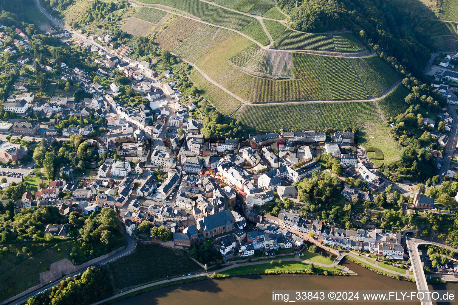 Saarburg in the state Rhineland-Palatinate, Germany seen from above