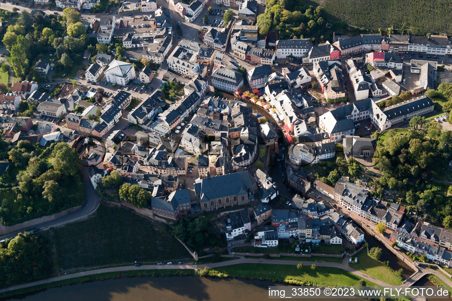 Saarburg in the state Rhineland-Palatinate, Germany viewn from the air