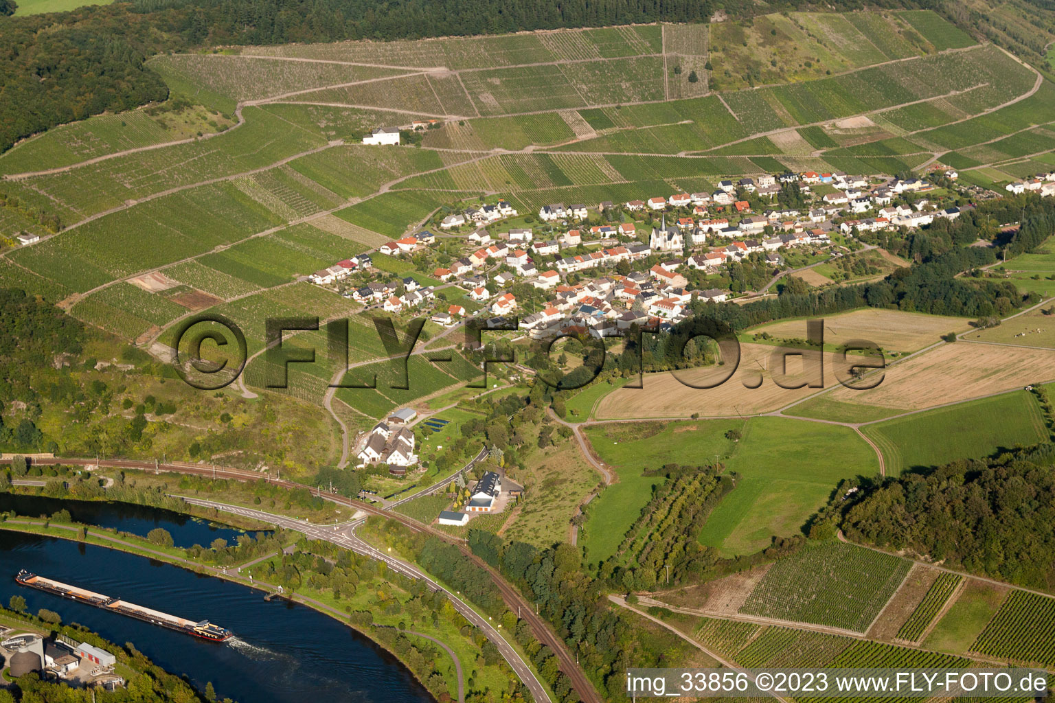 Aerial view of Niederleuken in the state Rhineland-Palatinate, Germany