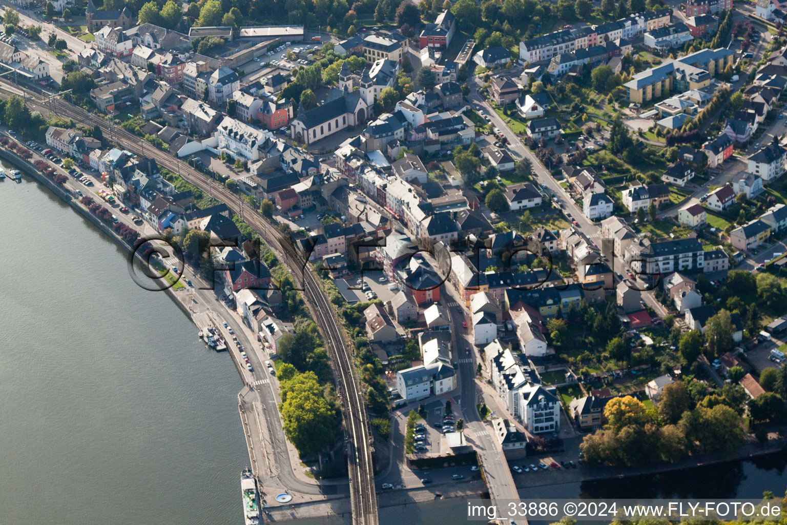 Aerial view of Wasserbillig in the state Grevenmacher, Luxembourg