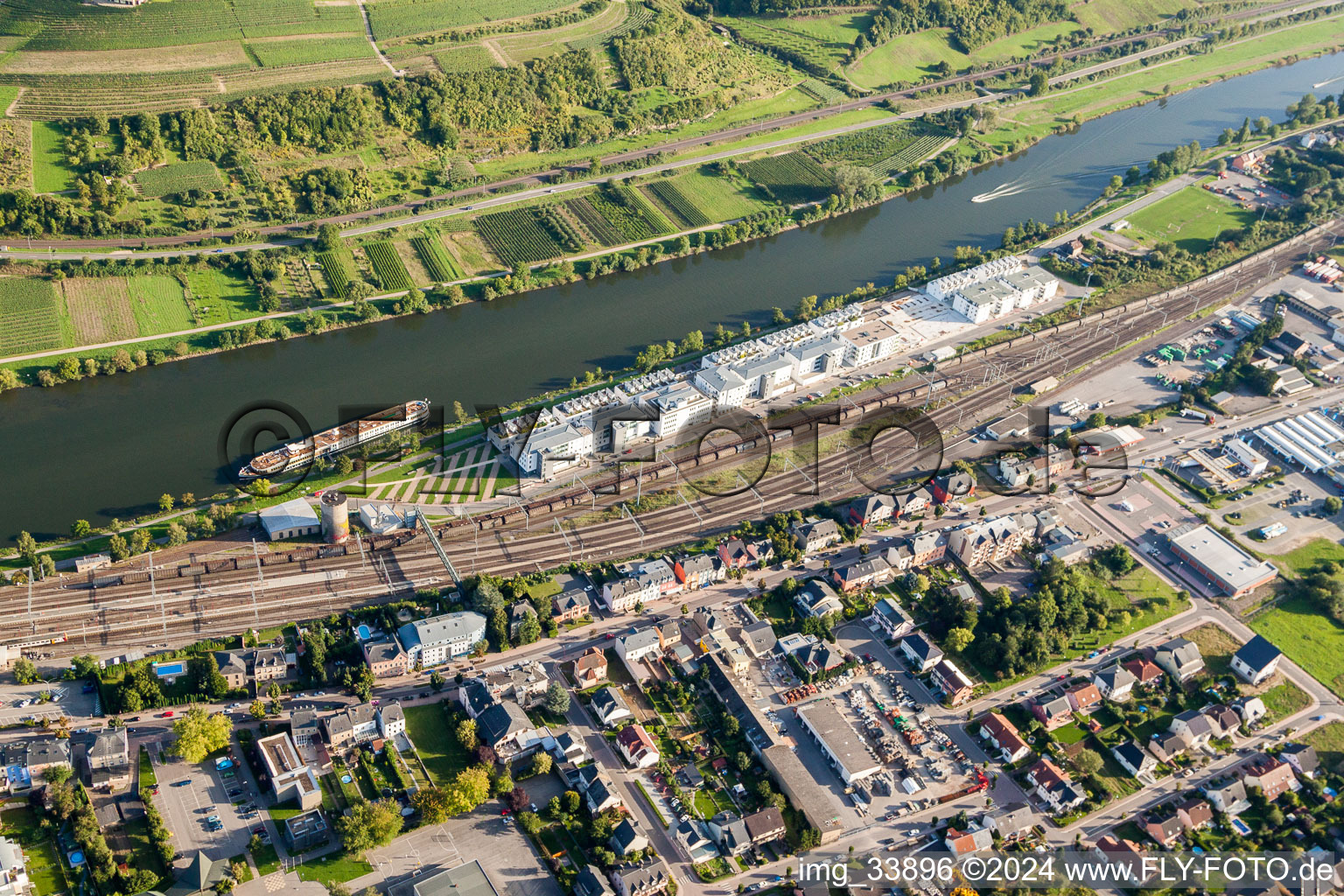 Housing facilities on the former banks of the river course of the Mosel Esplanade de la Moselle in Wasserbillig in Grevenmacher, Luxembourg