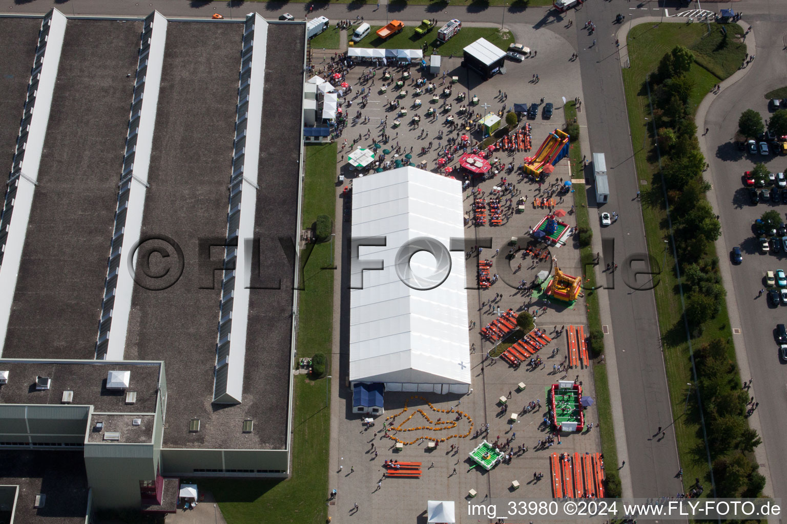 Daimler GLC on the island of green in Germersheim in the state Rhineland-Palatinate, Germany from the plane