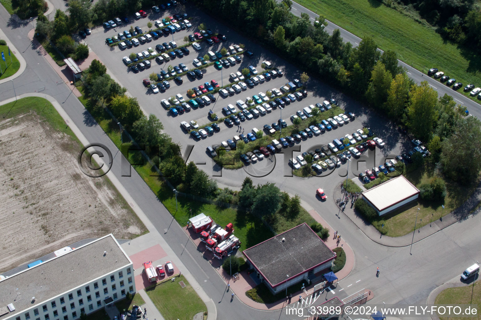 Drone recording of Daimler GLC on the island of green in Germersheim in the state Rhineland-Palatinate, Germany