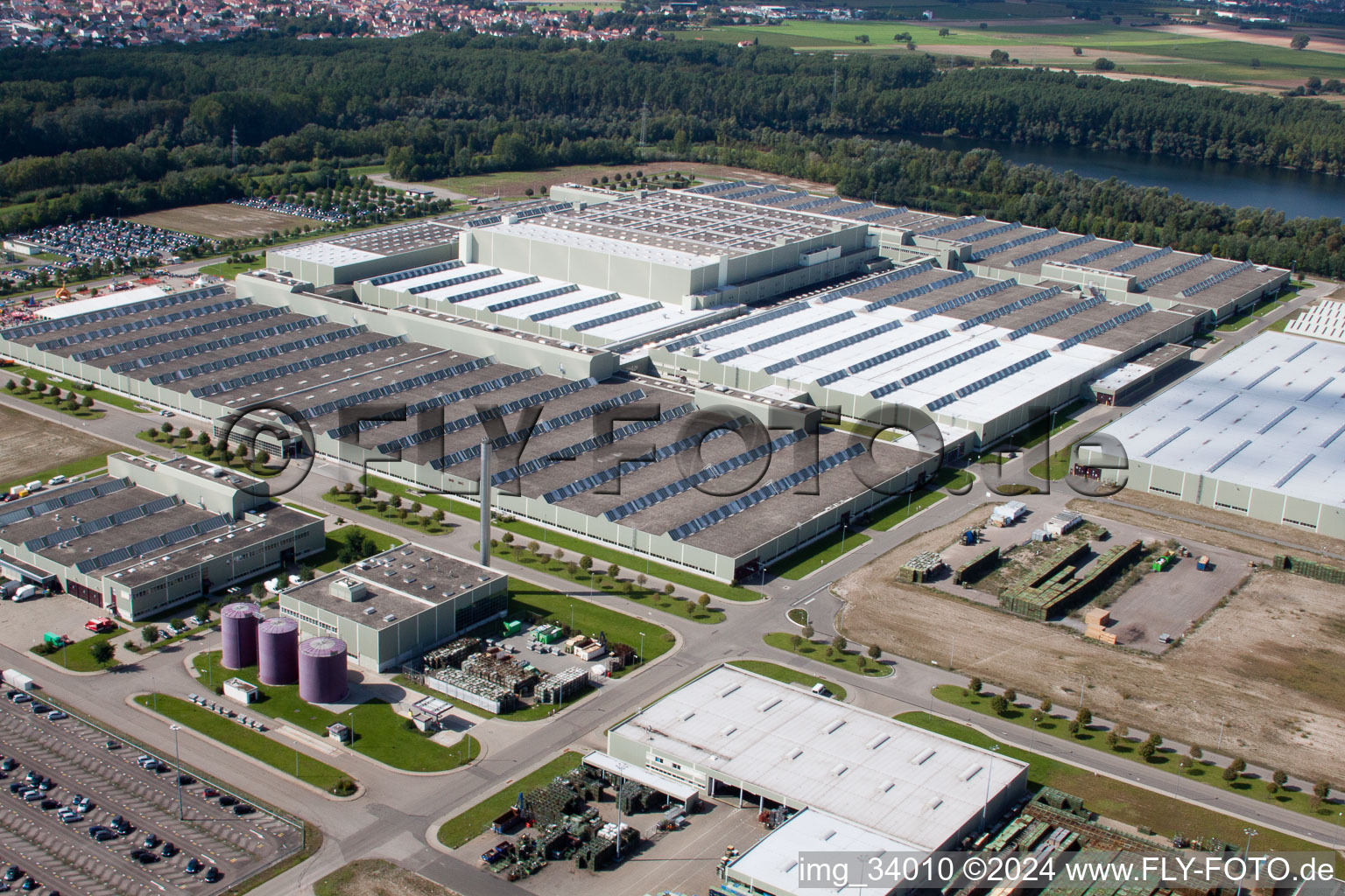 Aerial view of Daimler GLC on the island of green in Germersheim in the state Rhineland-Palatinate, Germany