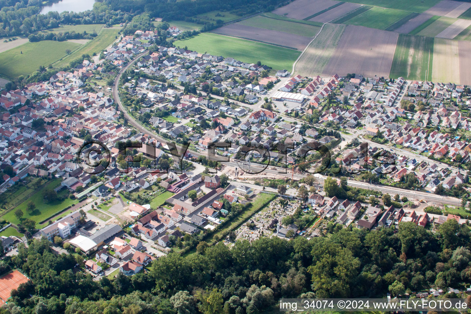 District Sondernheim in Germersheim in the state Rhineland-Palatinate, Germany from the plane