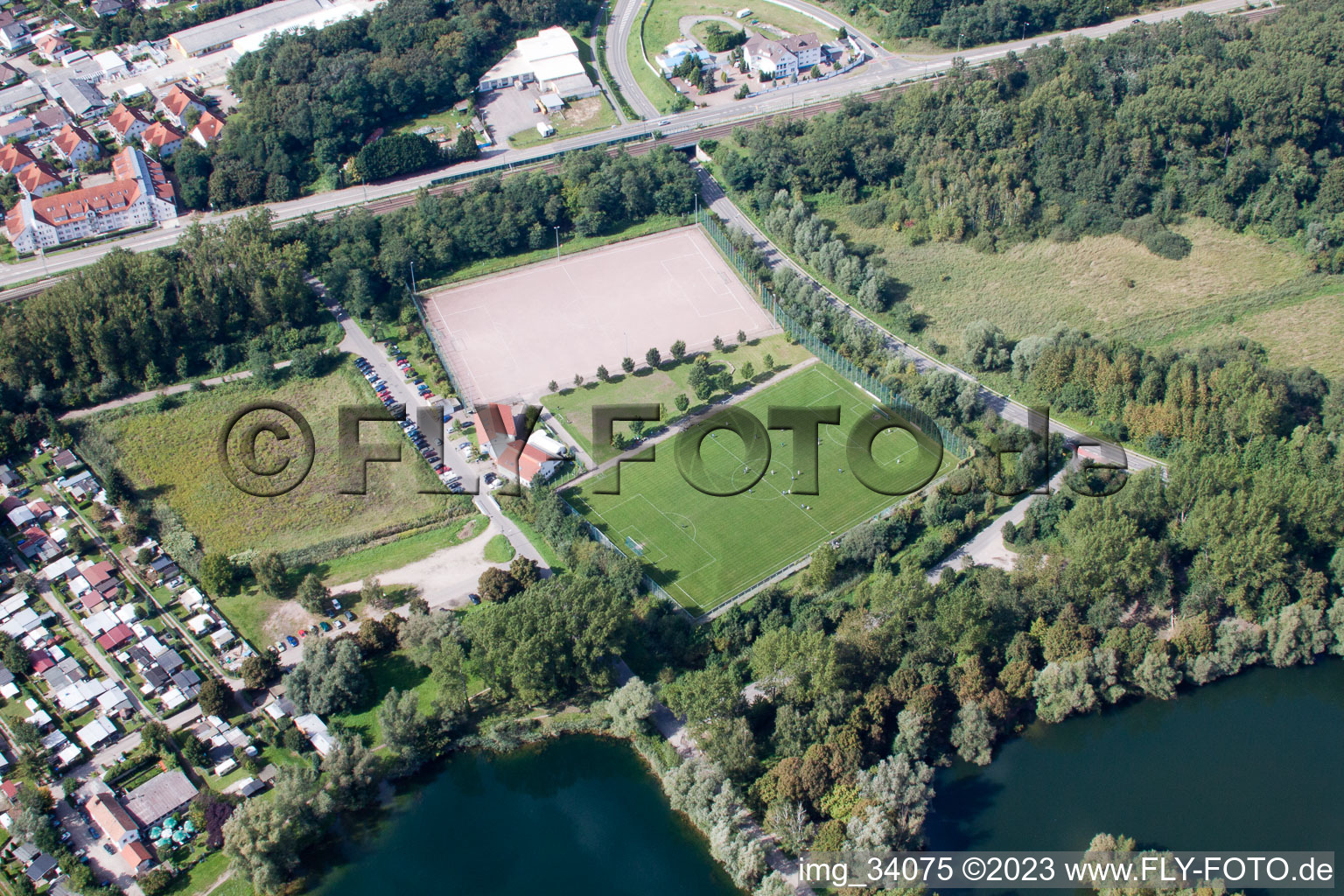 Sports fields in the district Sondernheim in Germersheim in the state Rhineland-Palatinate, Germany