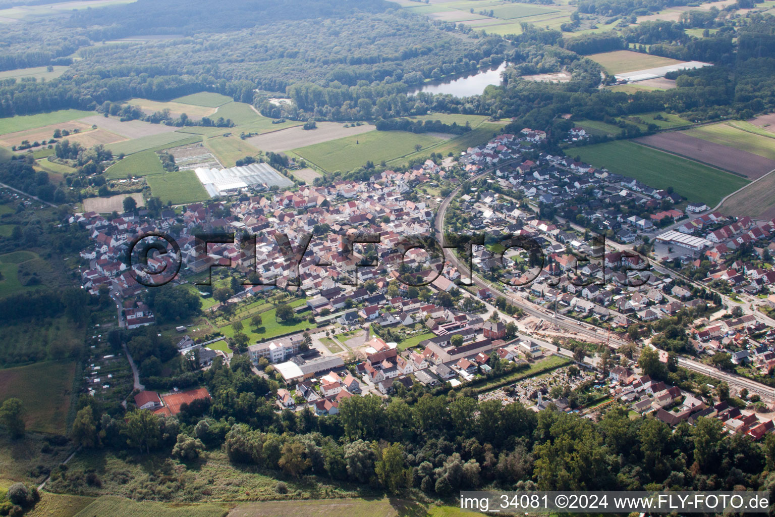 Bird's eye view of District Sondernheim in Germersheim in the state Rhineland-Palatinate, Germany