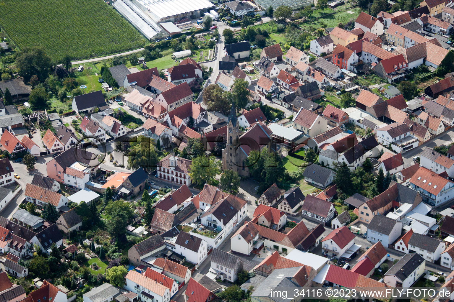 Drone image of District Sondernheim in Germersheim in the state Rhineland-Palatinate, Germany
