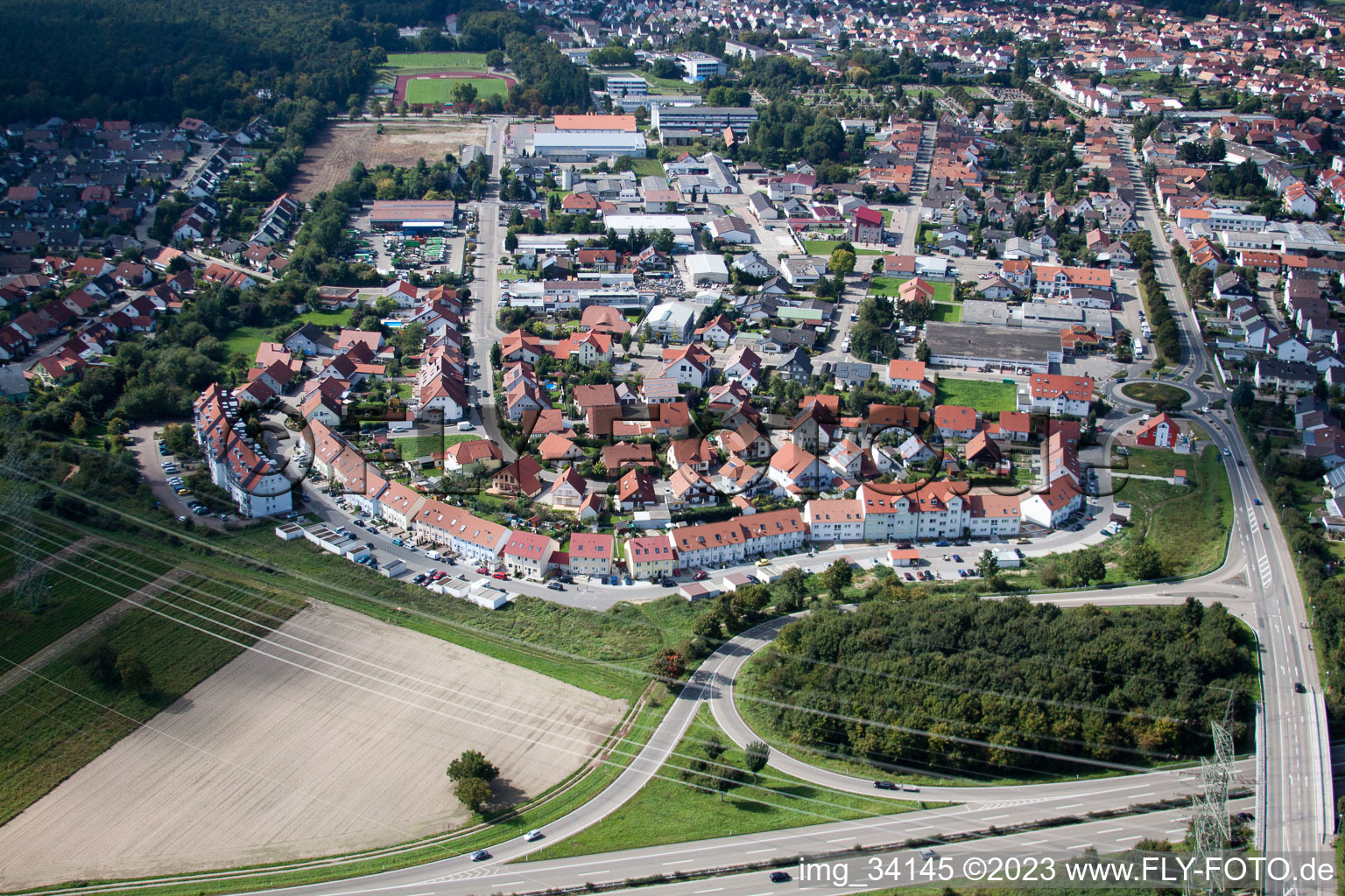 Drone image of Rülzheim in the state Rhineland-Palatinate, Germany