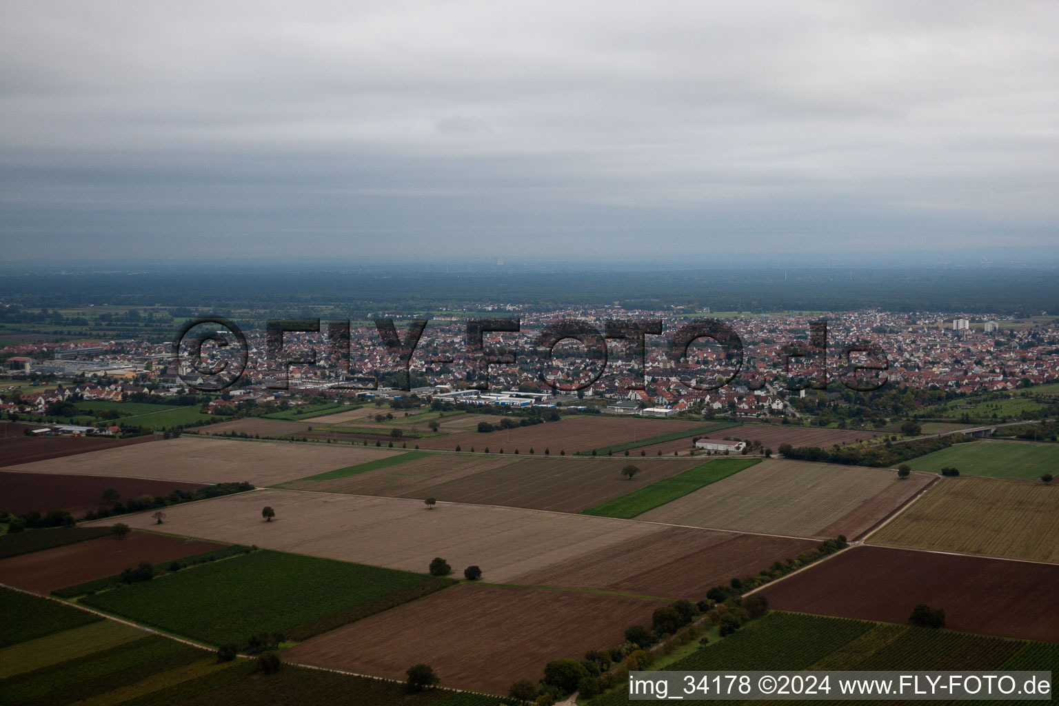 Hochdorf-Assenheim in the state Rhineland-Palatinate, Germany from the plane