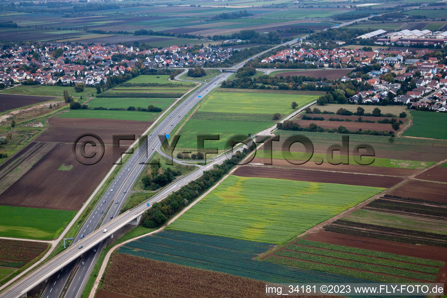 Drone recording of Hochdorf-Assenheim in the state Rhineland-Palatinate, Germany