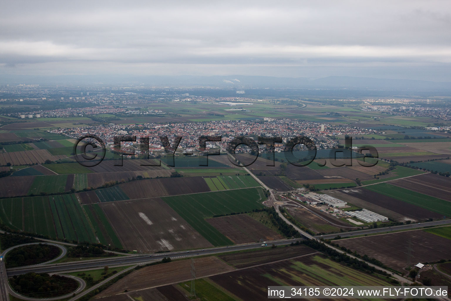 Bird's eye view of Mutterstadt in the state Rhineland-Palatinate, Germany