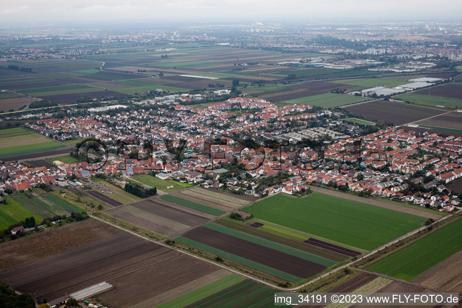 Aerial view of District Ruchheim in Ludwigshafen am Rhein in the state Rhineland-Palatinate, Germany