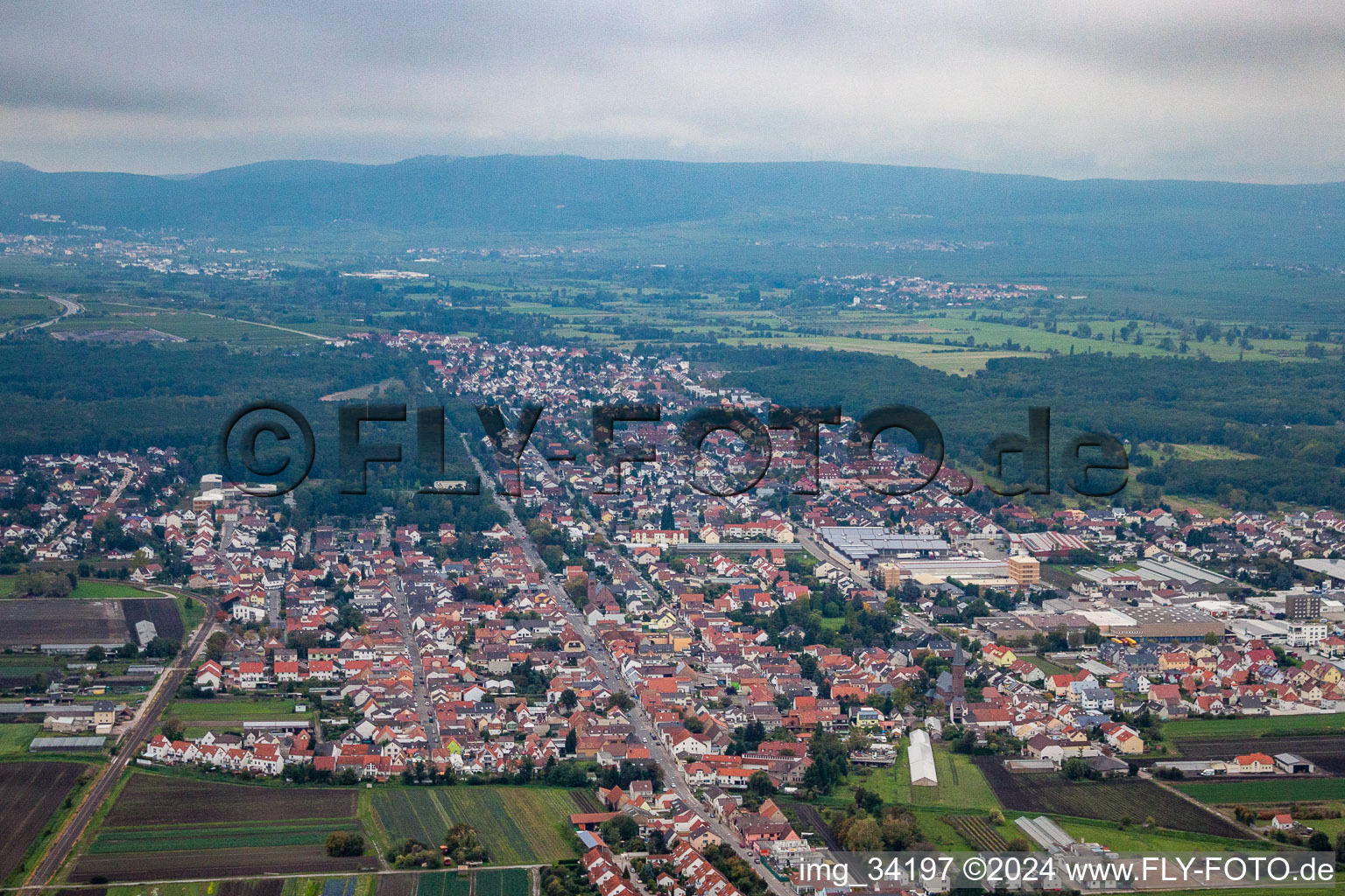 Aerial view of Maxdorf in the state Rhineland-Palatinate, Germany