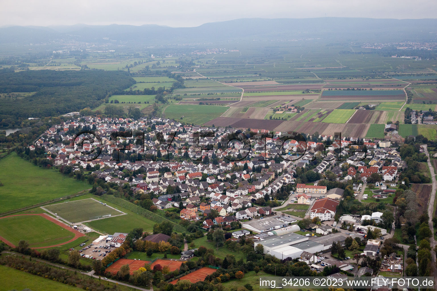 Aerial photograpy of Lambsheim in the state Rhineland-Palatinate, Germany