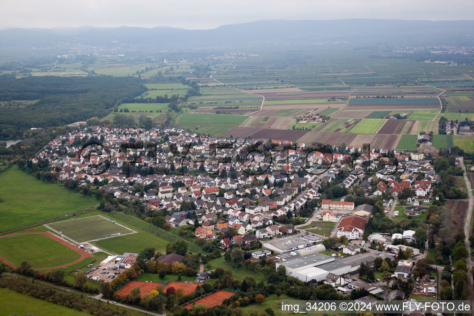 Oblique view of Lambsheim in the state Rhineland-Palatinate, Germany