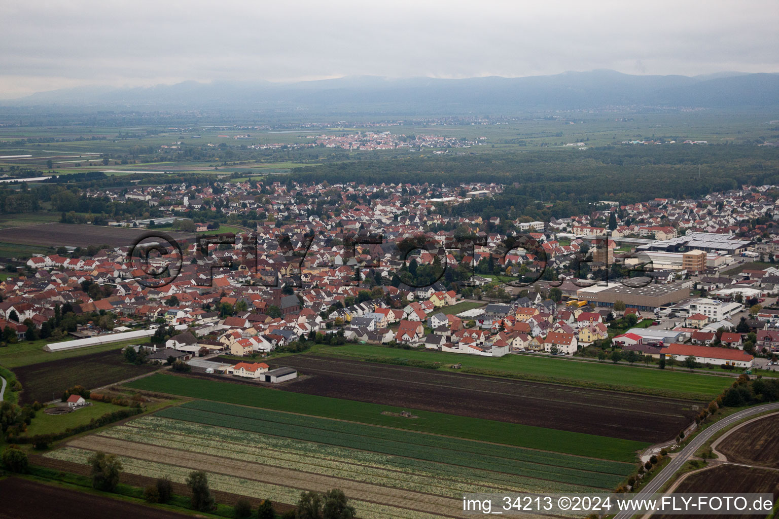 Oblique view of Maxdorf in the state Rhineland-Palatinate, Germany