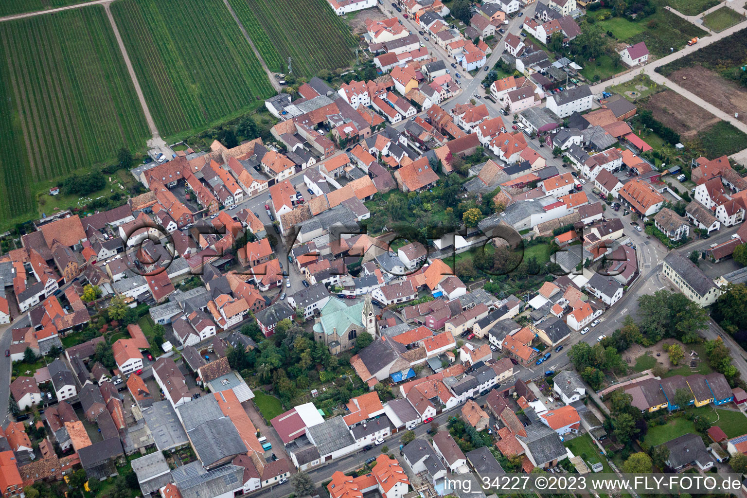Ellerstadt in the state Rhineland-Palatinate, Germany viewn from the air