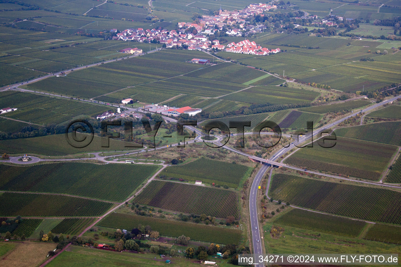 Deidesheim in the state Rhineland-Palatinate, Germany viewn from the air