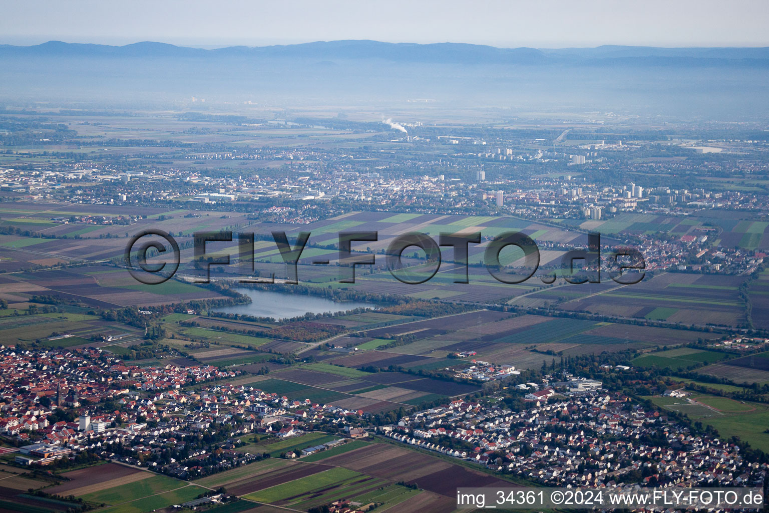 Lambsheim in the state Rhineland-Palatinate, Germany from above