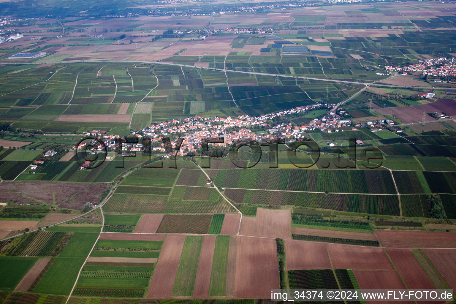 Großkarlbach in the state Rhineland-Palatinate, Germany seen from above