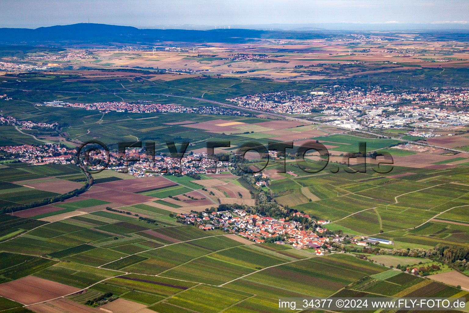 Aerial view of Village view of Sausenheim in Bissersheim in the state Rhineland-Palatinate