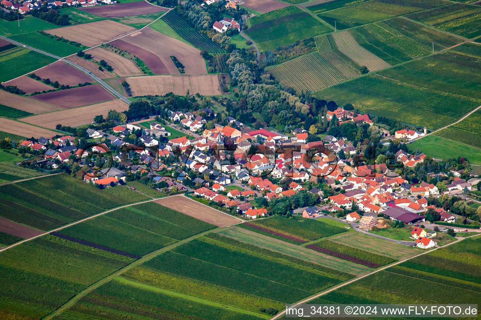 Aerial photograpy of Village view of Sausenheim in Bissersheim in the state Rhineland-Palatinate