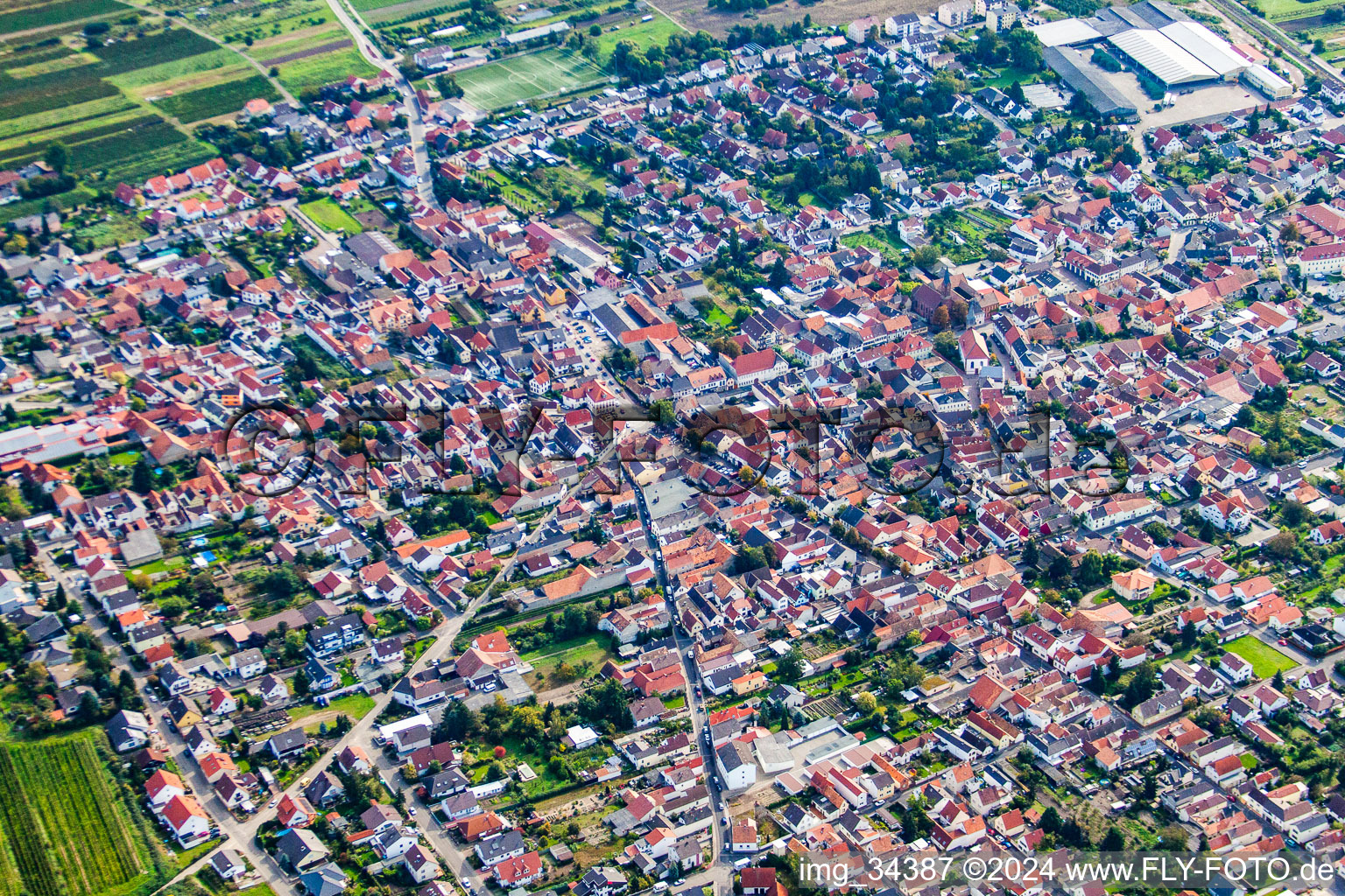 Weisenheim am Sand in the state Rhineland-Palatinate, Germany from the plane