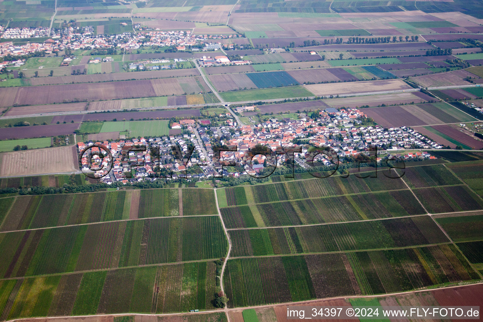 Aerial view of Gerolsheim in the state Rhineland-Palatinate, Germany