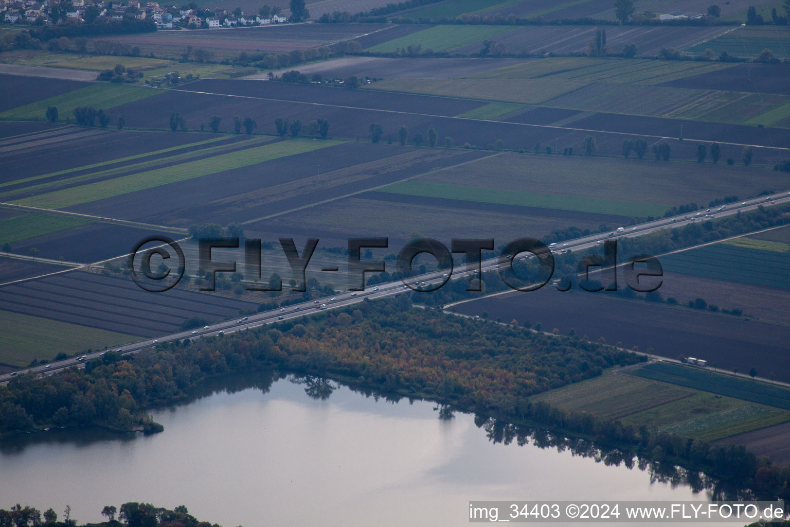 Quarry lake in Heßheim in the state Rhineland-Palatinate, Germany