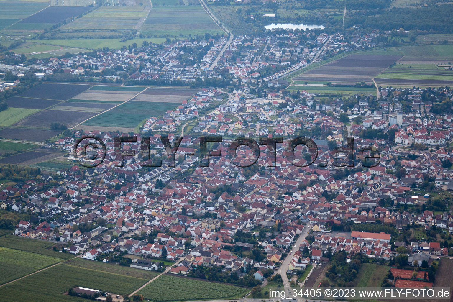 Lambsheim in the state Rhineland-Palatinate, Germany from above