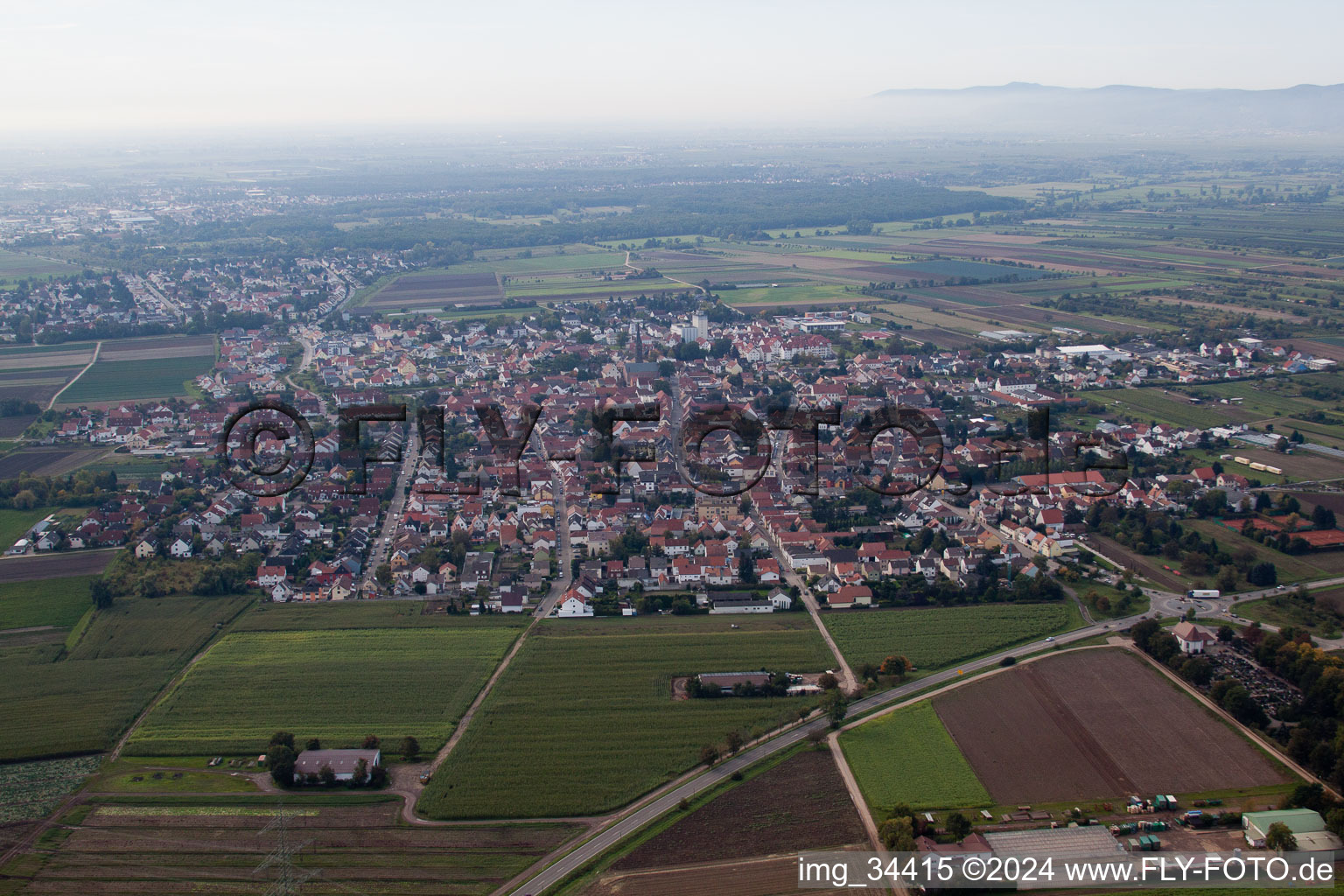 Lambsheim in the state Rhineland-Palatinate, Germany seen from above