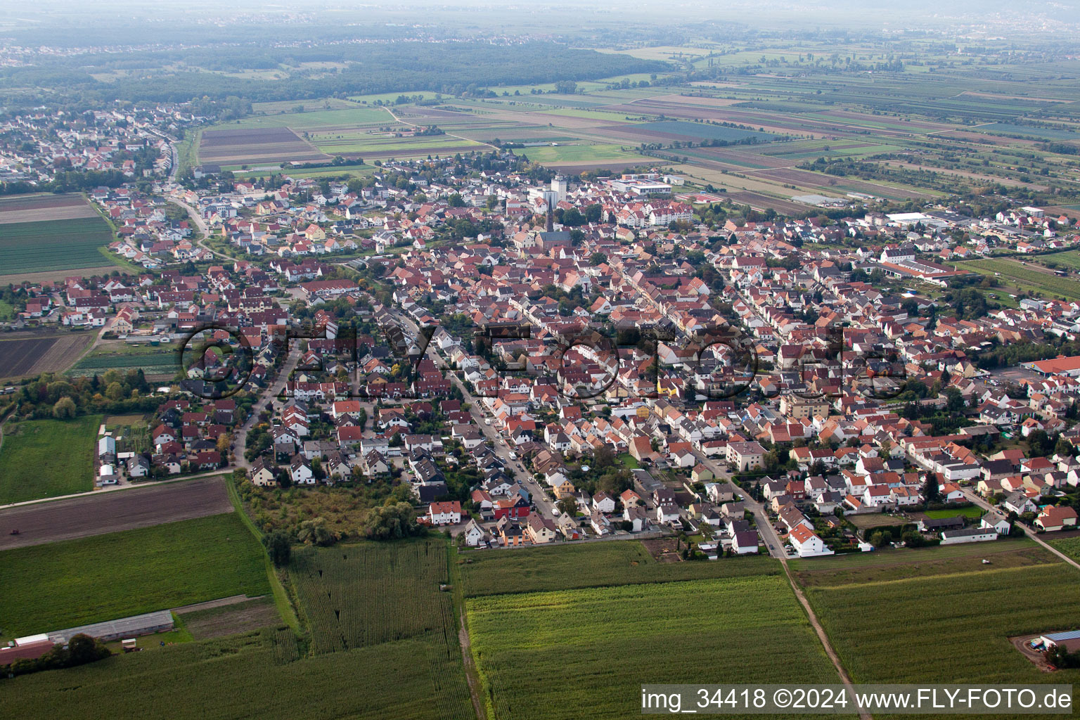 Lambsheim in the state Rhineland-Palatinate, Germany from the plane