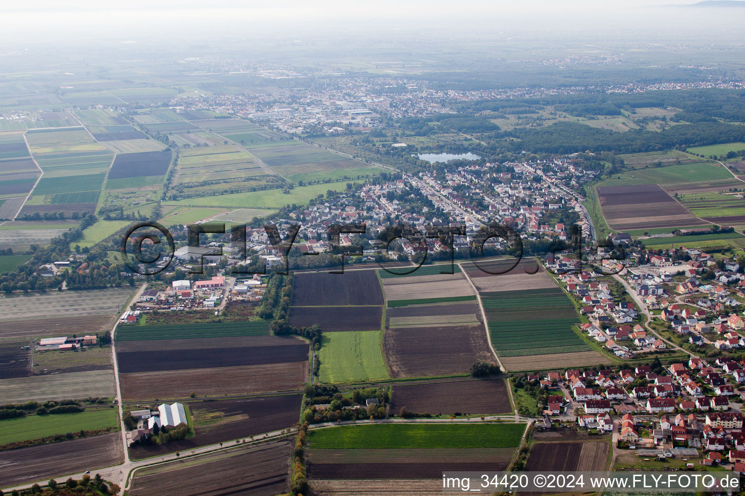 Bird's eye view of Lambsheim in the state Rhineland-Palatinate, Germany