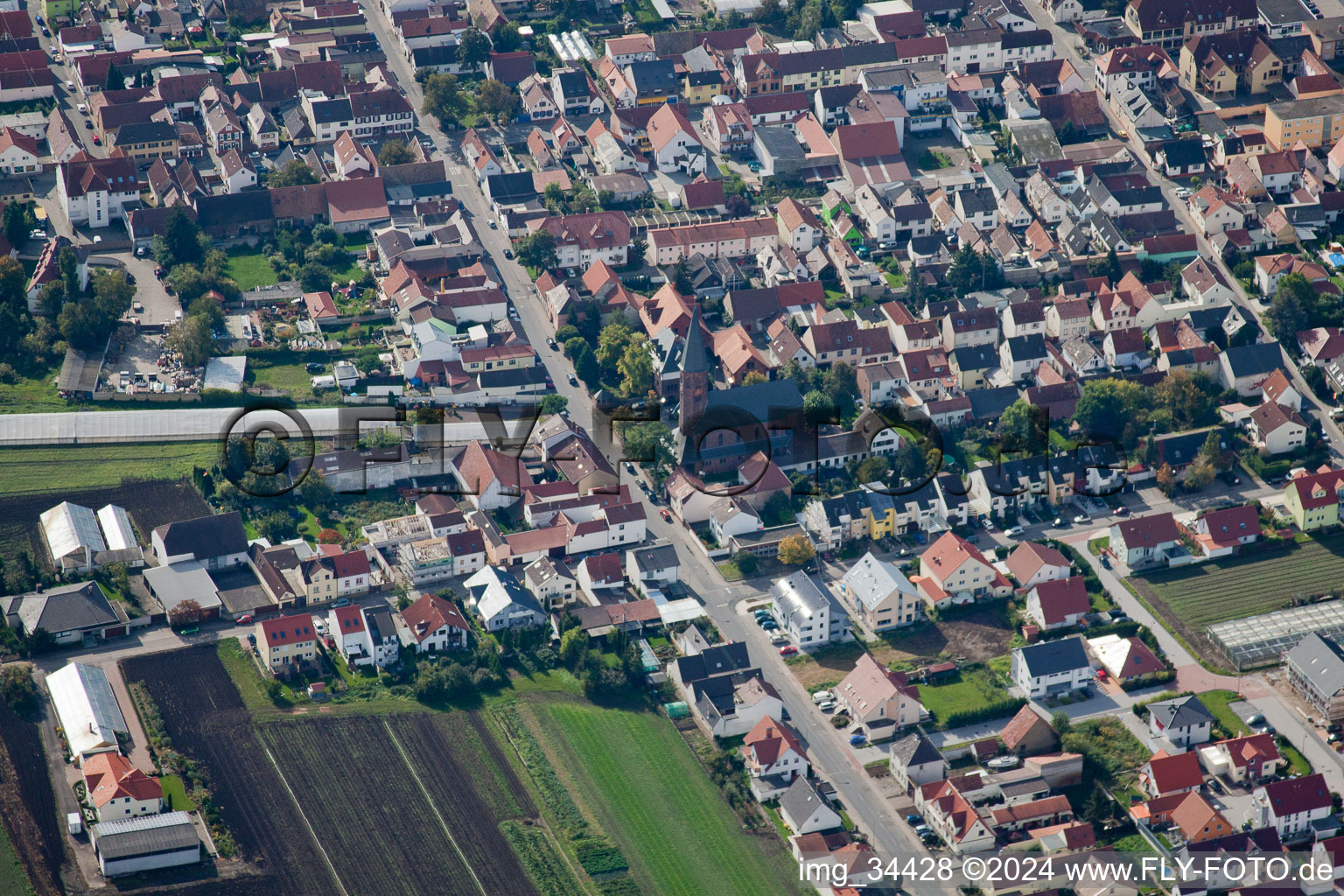 Aerial view of Maxdorf in the state Rhineland-Palatinate, Germany