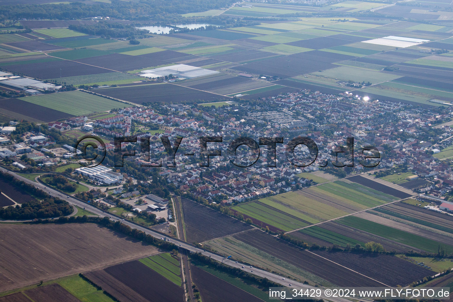 Oblique view of District Ruchheim in Ludwigshafen am Rhein in the state Rhineland-Palatinate, Germany