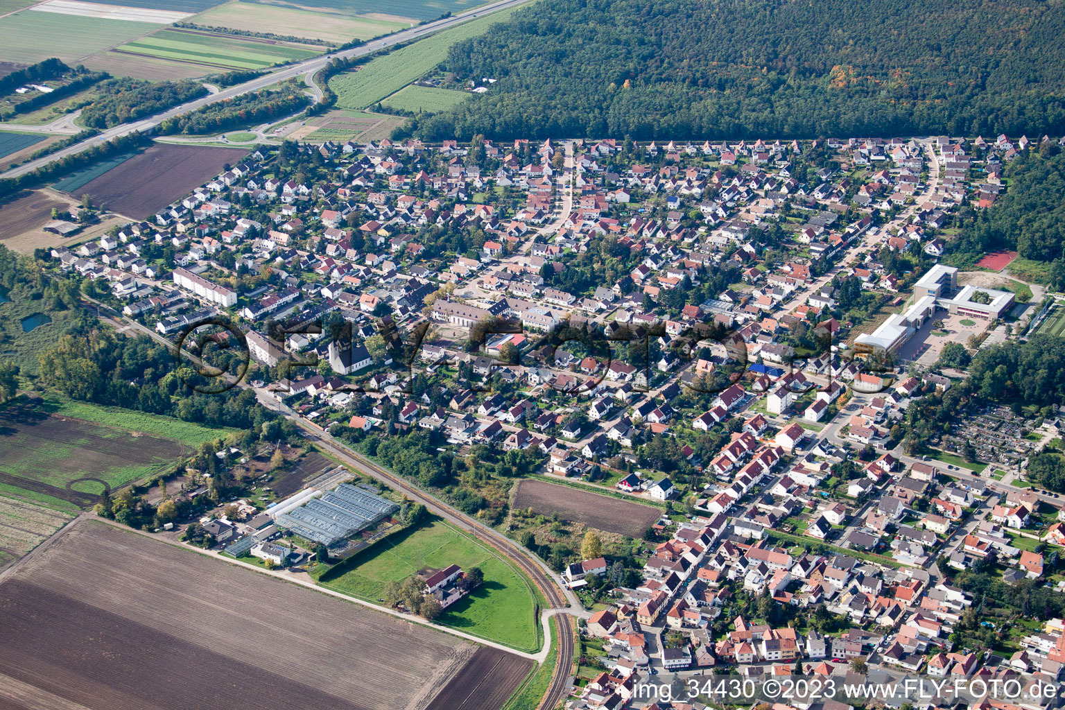 Aerial photograpy of Maxdorf in the state Rhineland-Palatinate, Germany