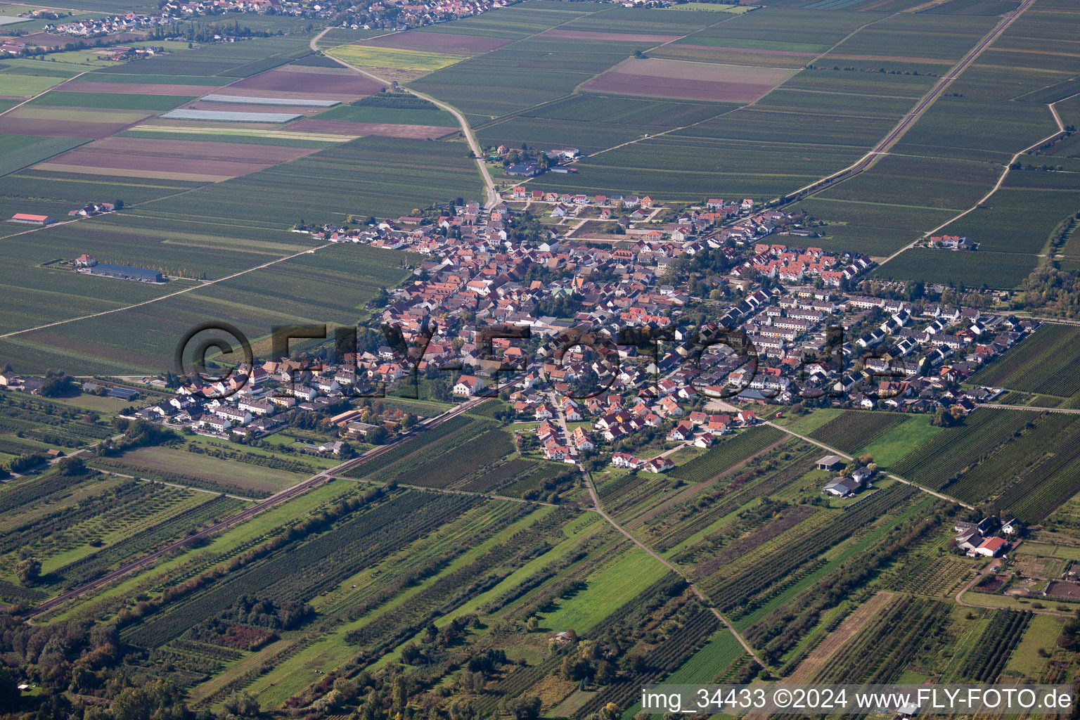 Drone image of Ellerstadt in the state Rhineland-Palatinate, Germany