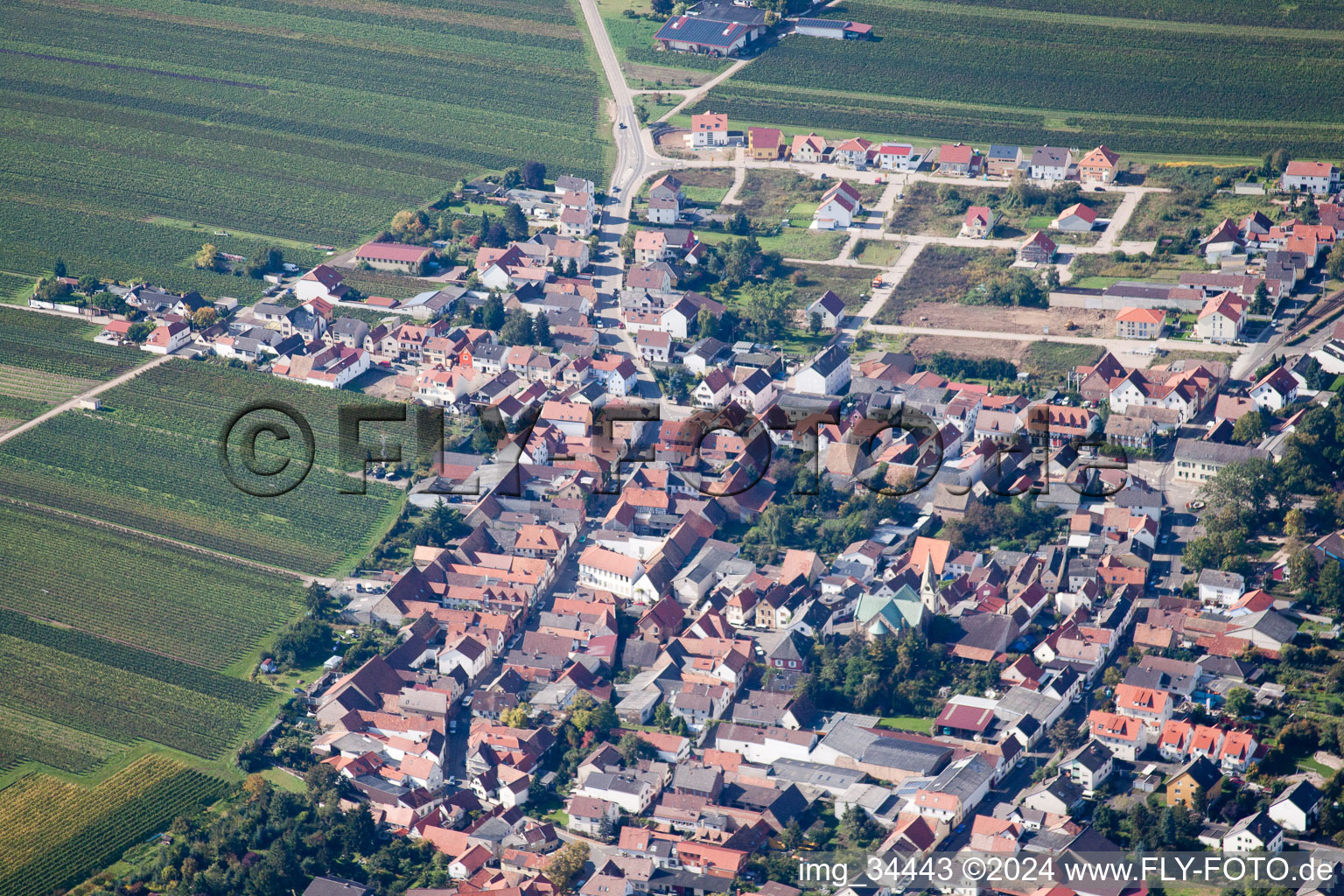 Fußgönheim in the state Rhineland-Palatinate, Germany seen from a drone