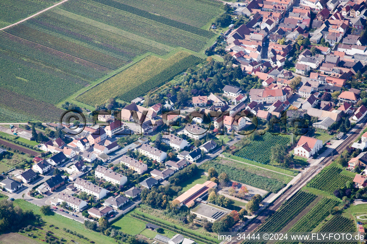 Aerial view of Fußgönheim in the state Rhineland-Palatinate, Germany