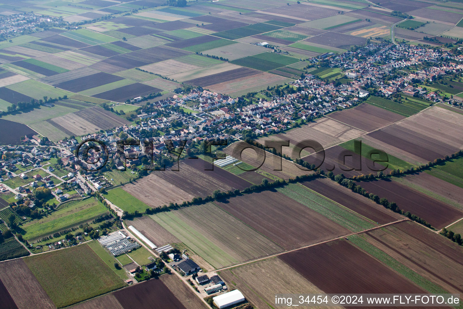 Alsheim-Gronau in the state Rhineland-Palatinate, Germany from the plane