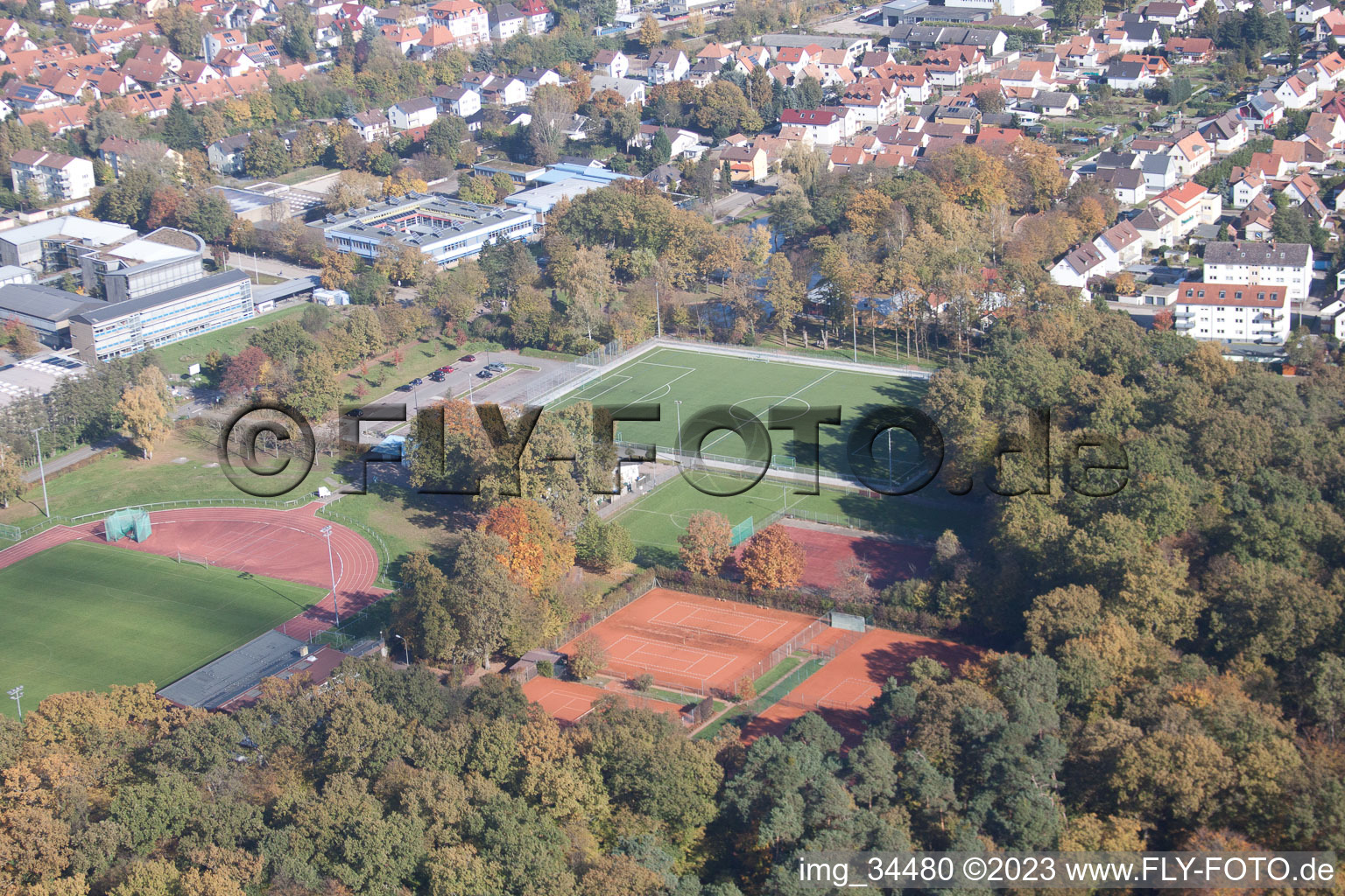 Aerial photograpy of Bienwald Stadium in Kandel in the state Rhineland-Palatinate, Germany